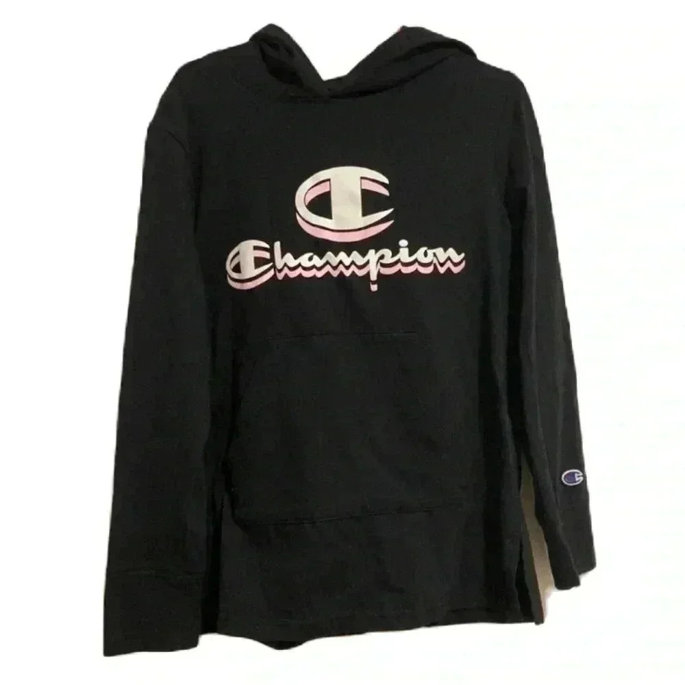 Champion Hooded Pullover Lightweight Black Sweatshirt Size Medium